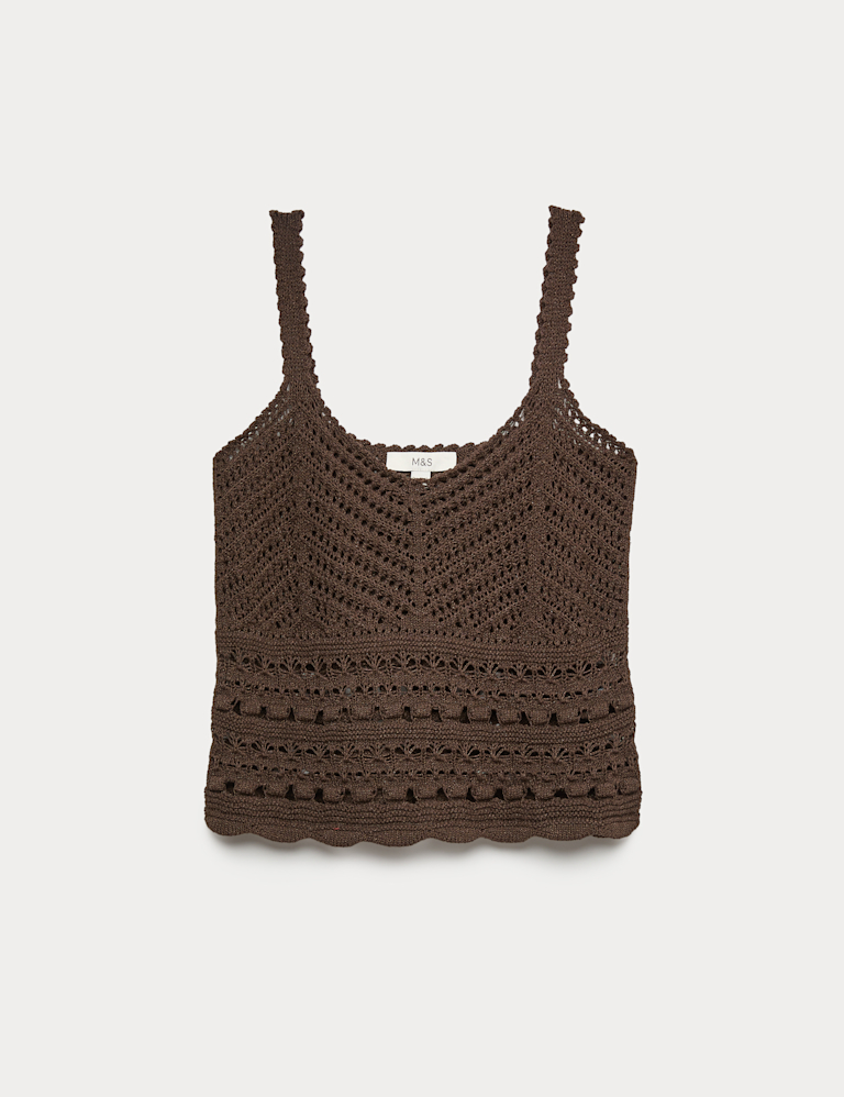 Cotton Rich Pointelle Scallop Edge Knitted Vest