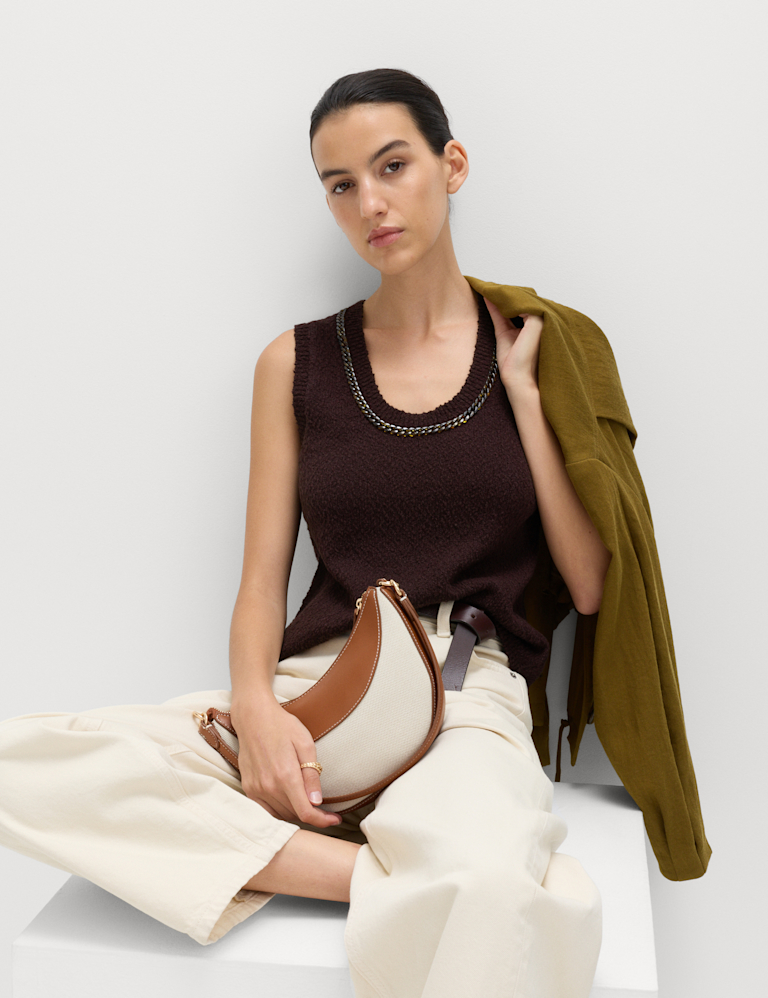 Cotton Rich Chain Trim Knitted Vest
