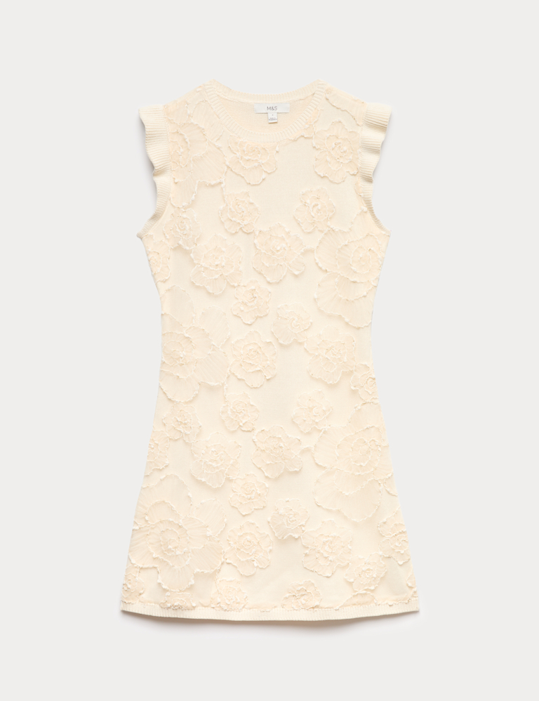 Floral Textured Knitted Mini Dress