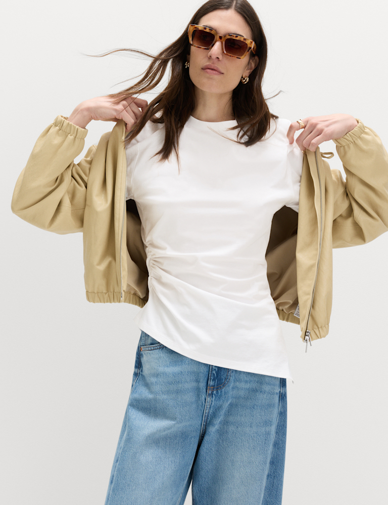 Pure Cotton Shoulder Pad Asymmetric Hem T-Shirt Pure Cotton Shoulder Pad Asymmetric Hem T-Shirt