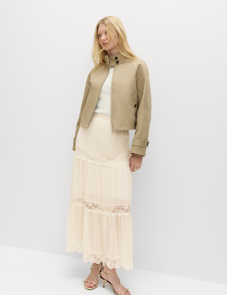 Lace Insert Midi Tiered Skirt