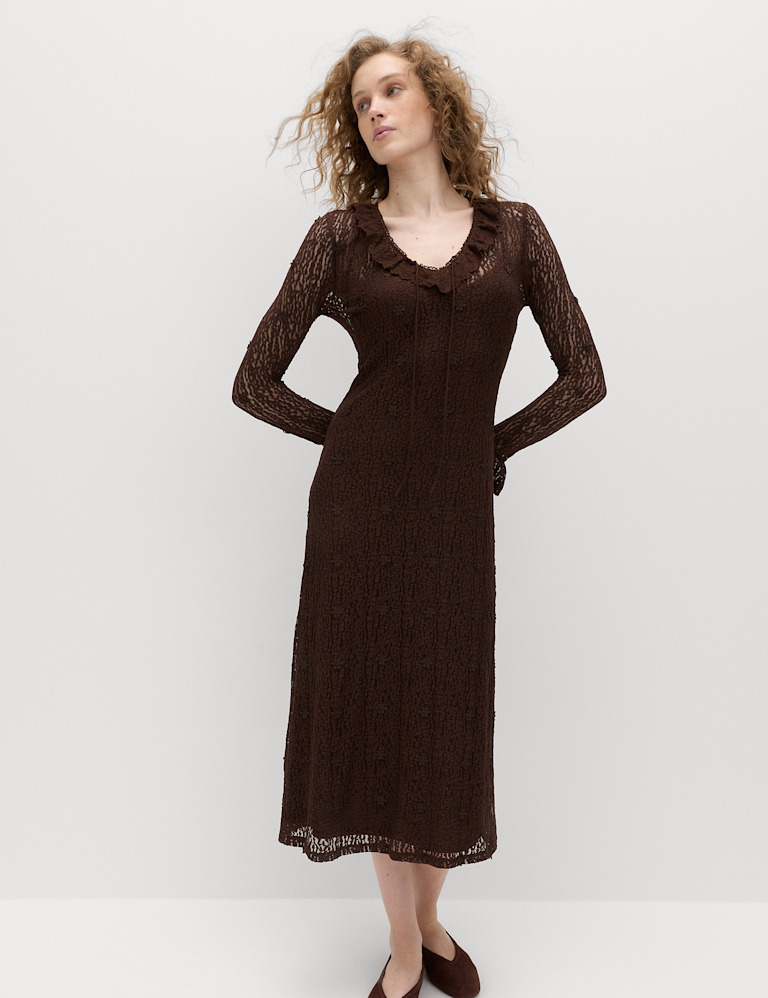 Jersey Floral Lace Midaxi Bodycon Dress