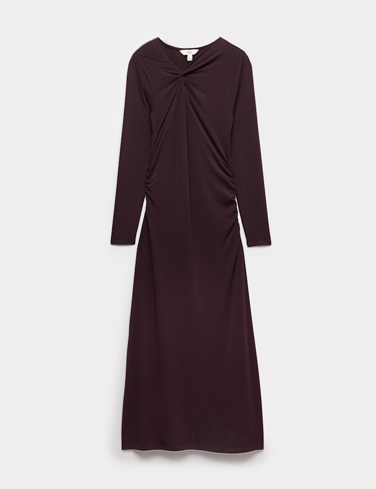 Jersey Knotted Ruched Midaxi Bodycon Dress