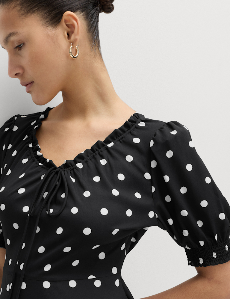 Ruched Midi Tea Dress