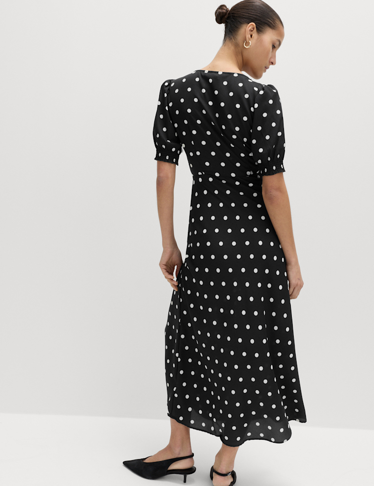 Ruched Midi Tea Dress