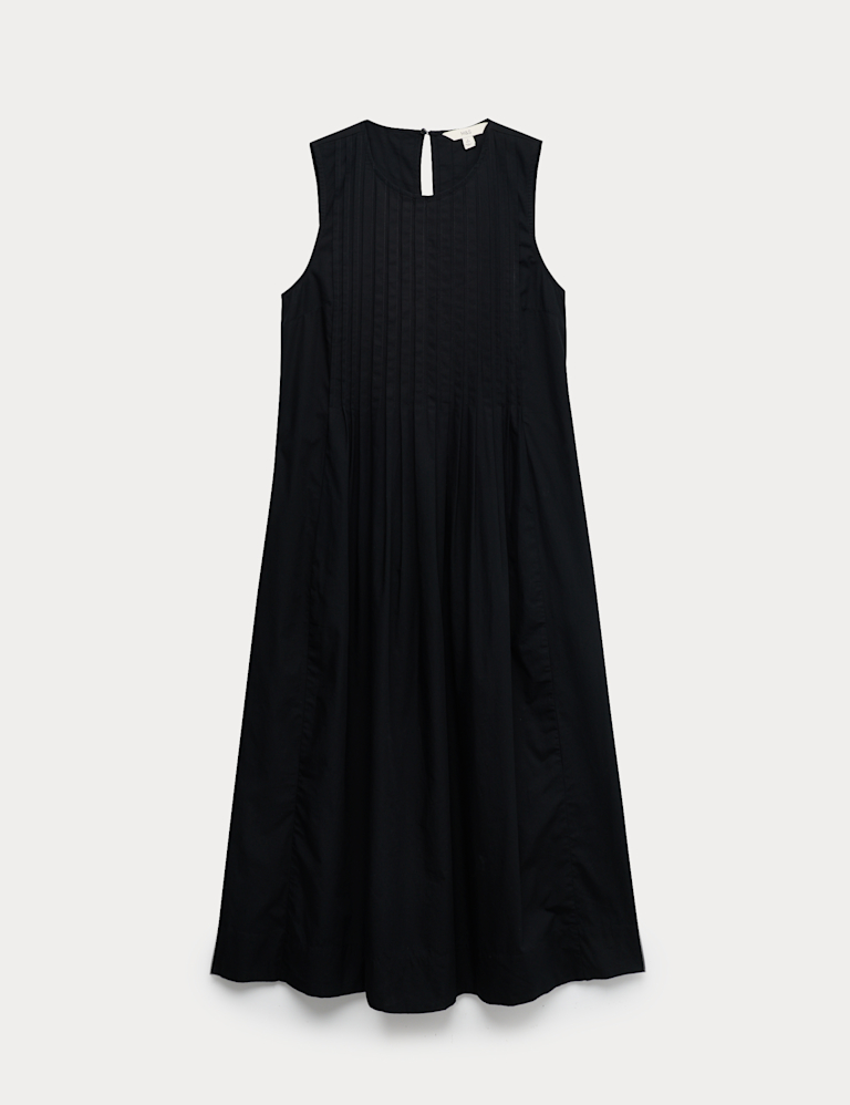 Pure Cotton Pintuck Midi Relaxed Dress