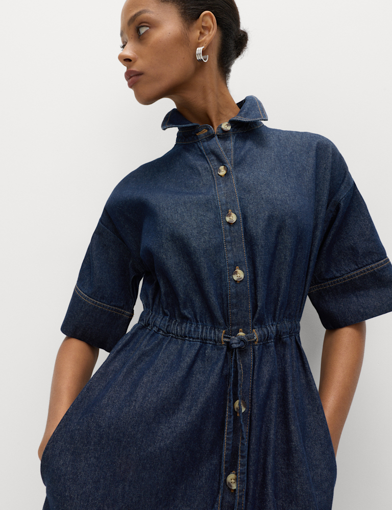 Pure Cotton Denim Midi Shirt Dress