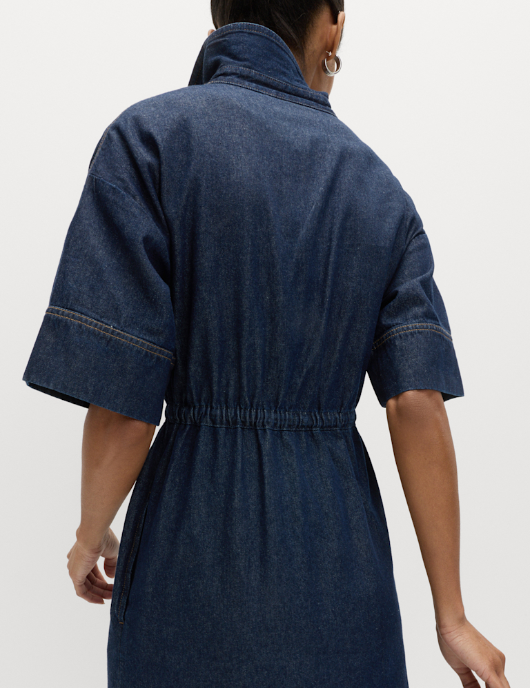Pure Cotton Denim Midi Shirt Dress