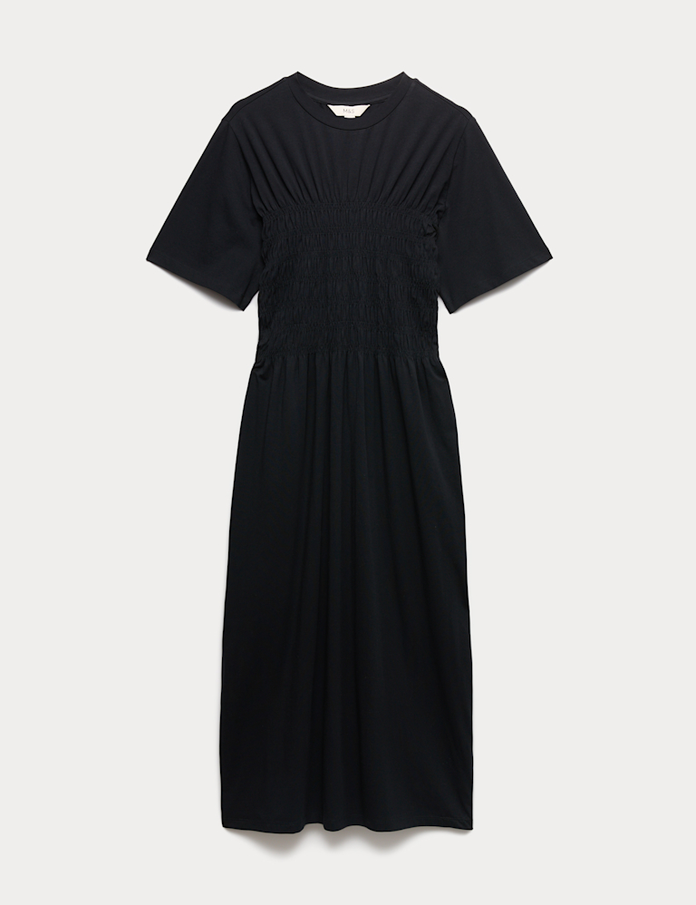 Cotton Rich Shirred Midi T-Shirt Dress
