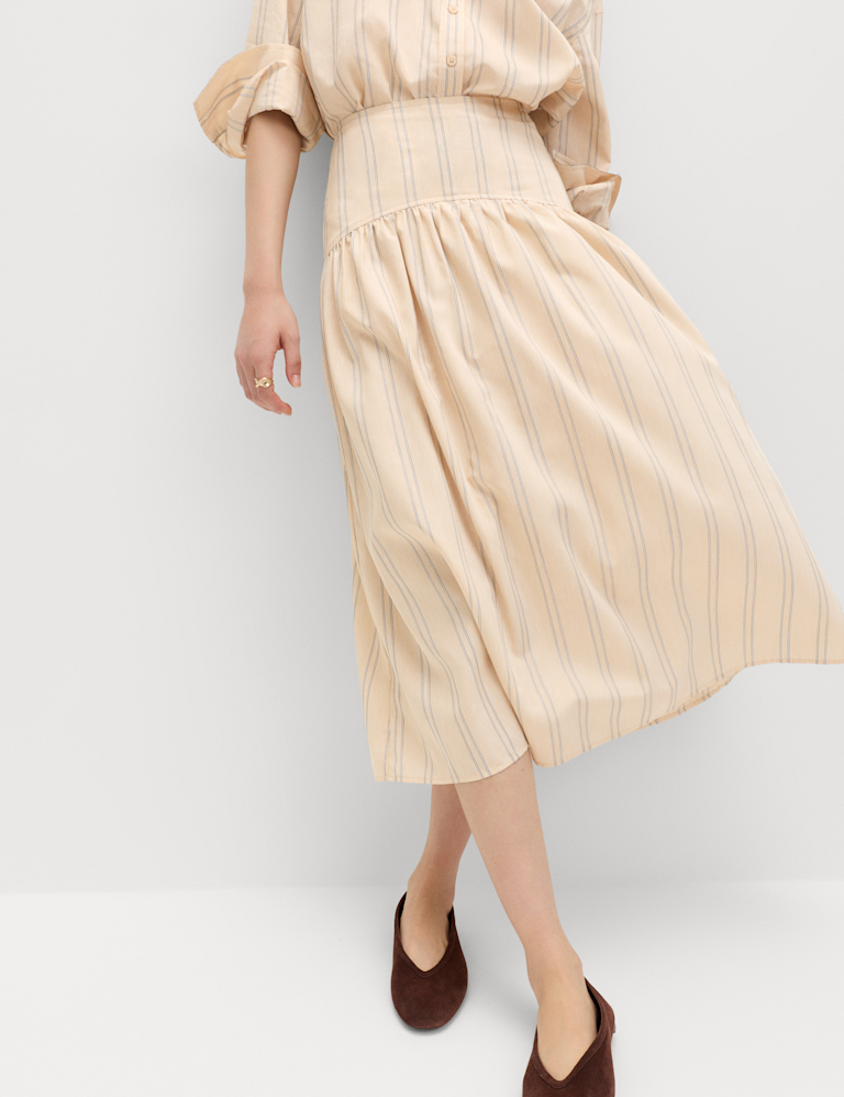 Striped Midaxi Circle Skirt With Cotton Striped Midaxi Circle Skirt With Cotton
