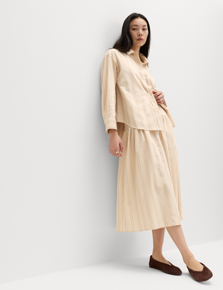 Striped Midaxi Circle Skirt With Cotton