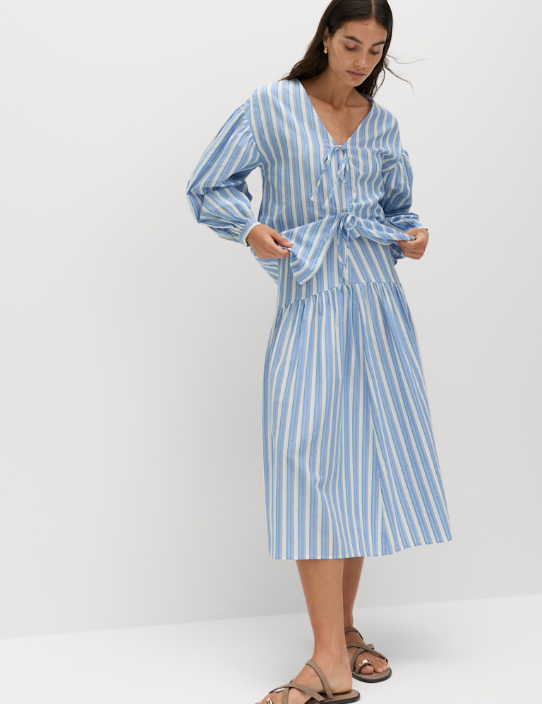 Pure Cotton Striped Midi Drop Waist Skirt Pure Cotton Striped Midi Drop Waist Skirt