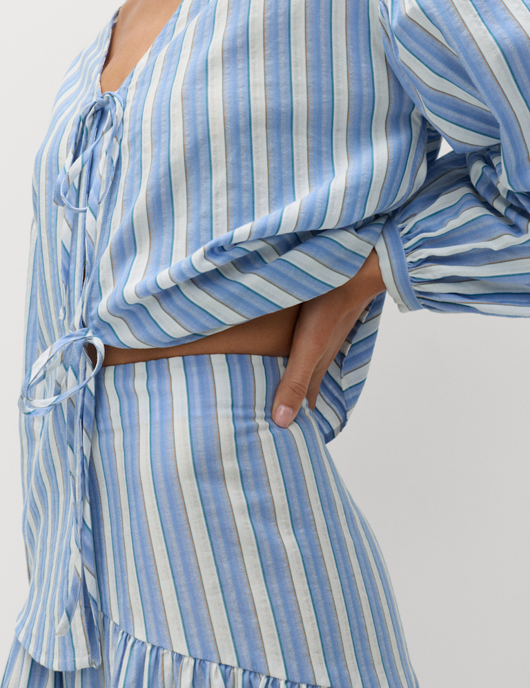 Pure Cotton Striped Midi Drop Waist Skirt
