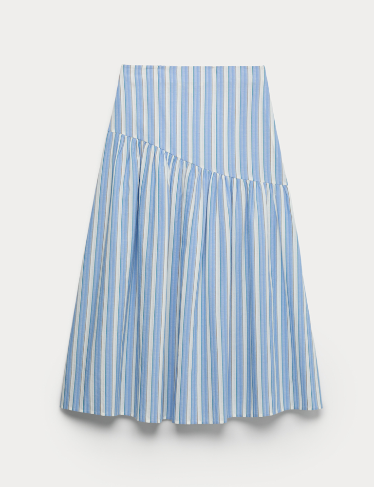 Pure Cotton Striped Midi Drop Waist Skirt