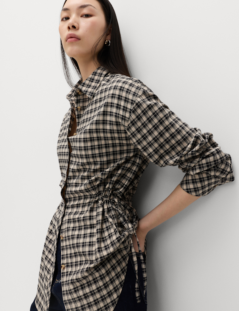 Pure Cotton Checked Drawcord Waist Shirt Pure Cotton Checked Drawcord Waist Shirt