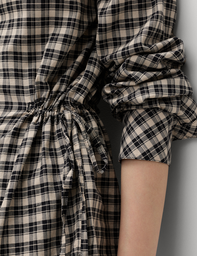 Pure Cotton Checked Drawcord Waist Shirt
