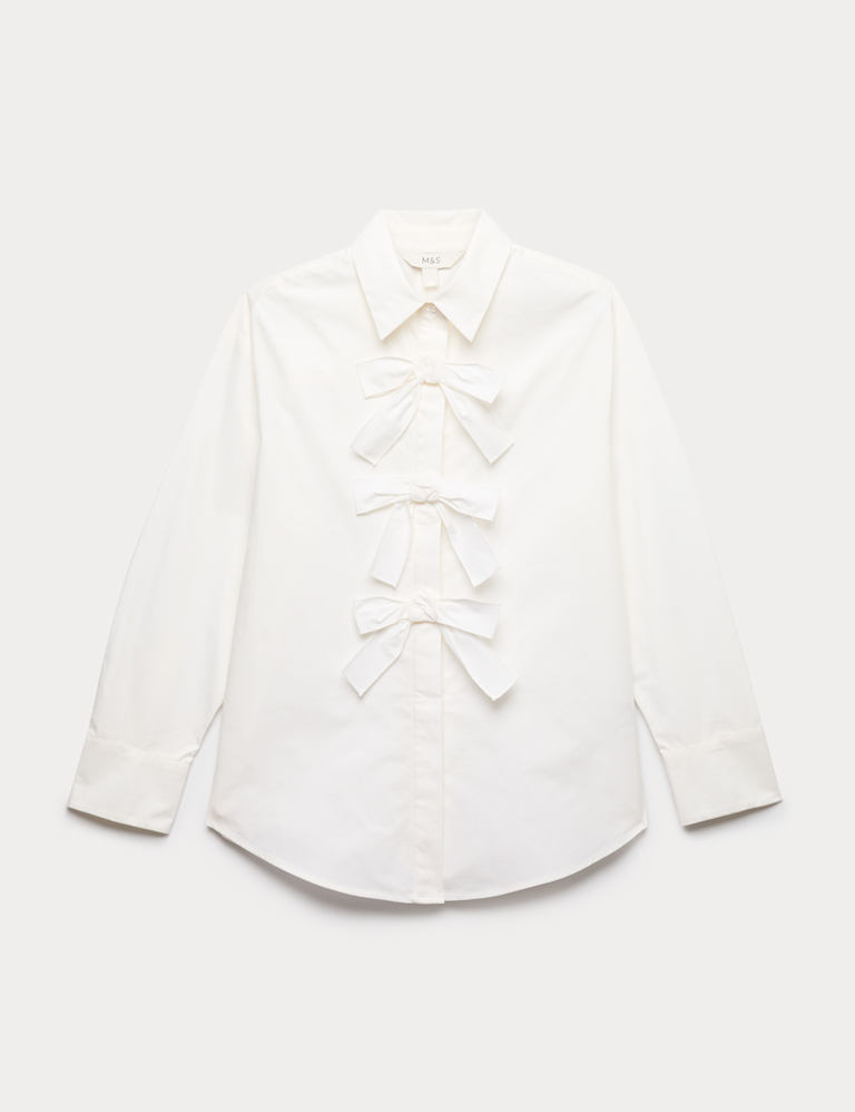 Pure Cotton Bow Detail Collared Shirt