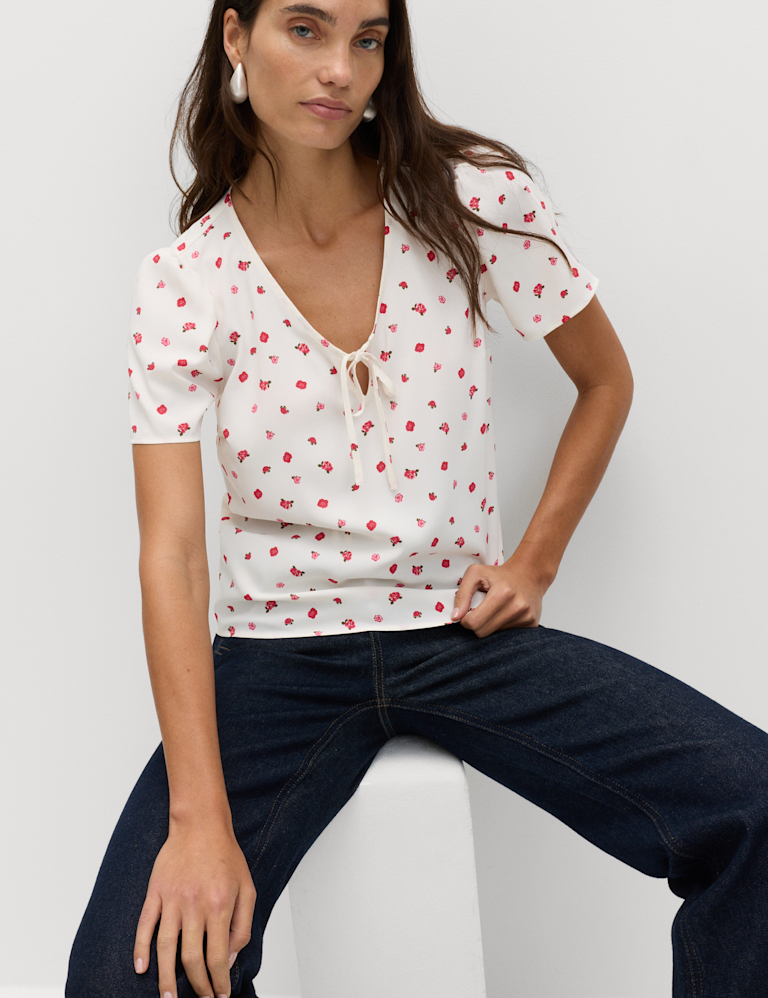 Floral Bow Detail Top