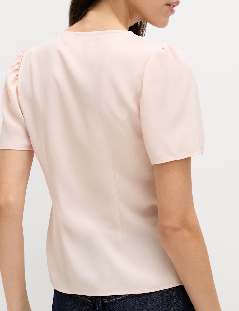 V-Neck Tie Detail Fitted Angel Sleeve Top