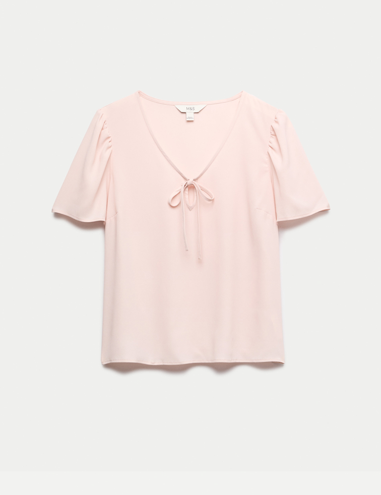 V-Neck Tie Detail Fitted Angel Sleeve Top