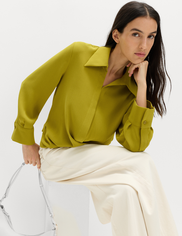 Collared Drape Wrap Shirt Collared Drape Wrap Shirt