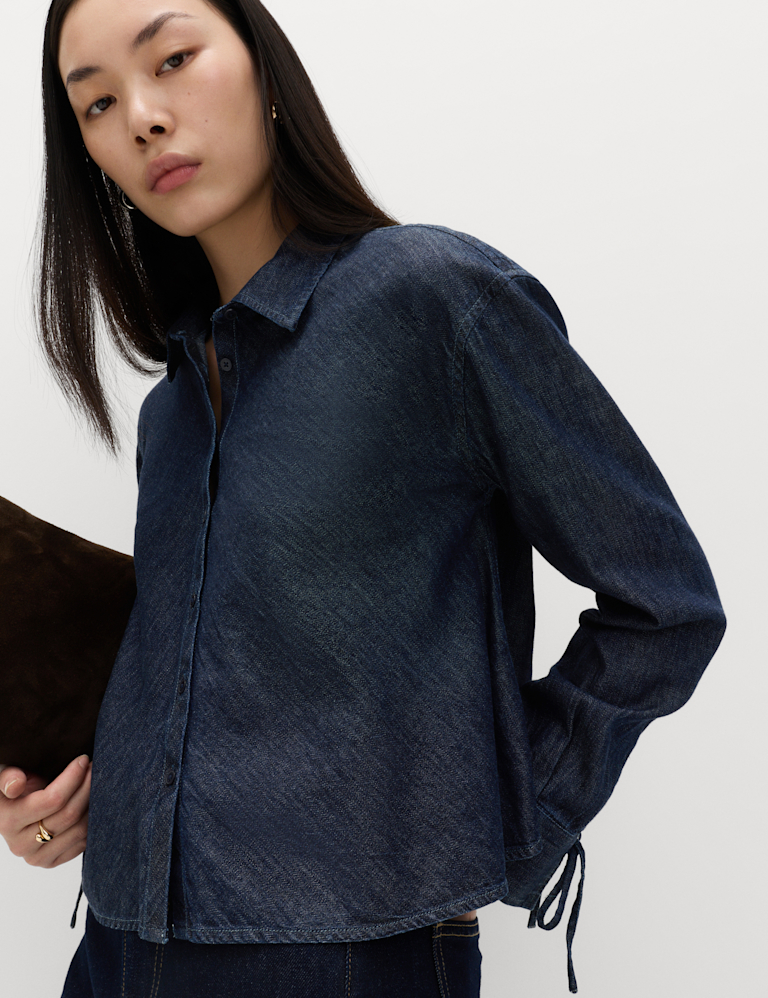Denim Tie Detail Swing Shirt Denim Tie Detail Swing Shirt