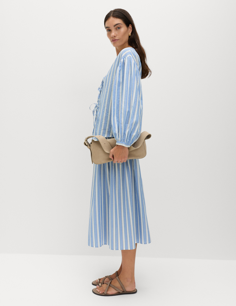 Pure Cotton Striped Tie Front Blouse