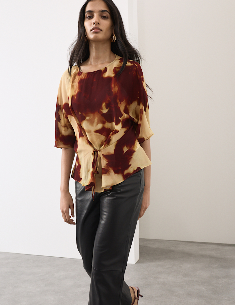 Printed Tie Front Top