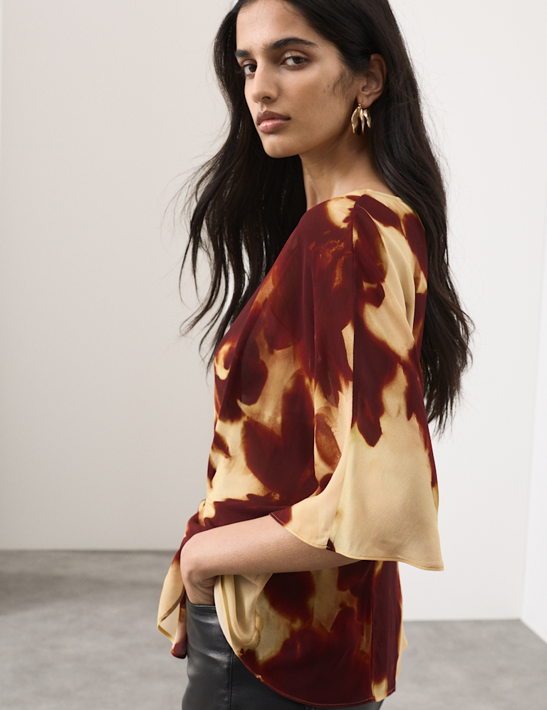 Printed Tie Front Top