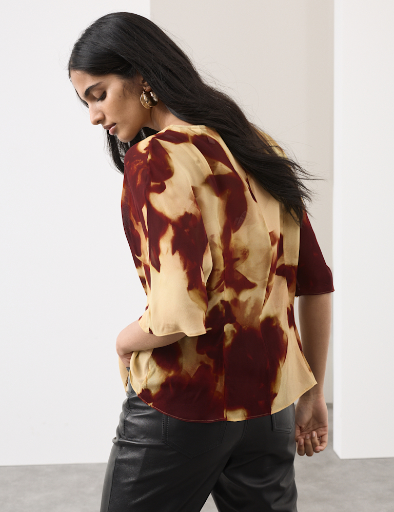 Printed Tie Front Top