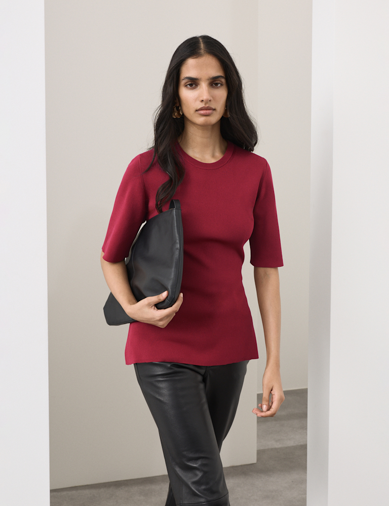 Crew Neck Peplum Knitted Top