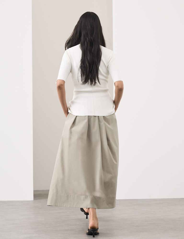 Taffeta Pleated Maxi Skirt