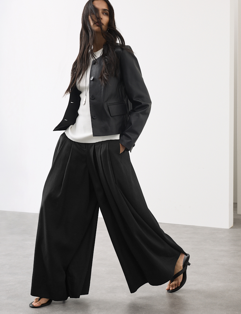 Lyocell Rich Wide Leg Trousers With Wool