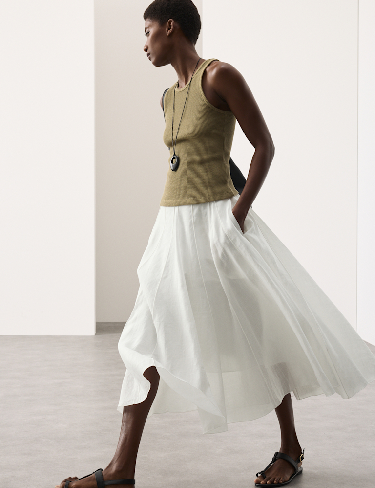 Pure Ramie Godet Midi Skirt