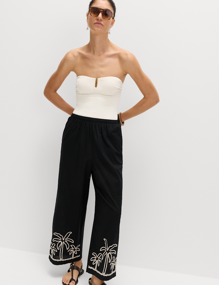 Pure Cotton Embroidered Beach Trousers