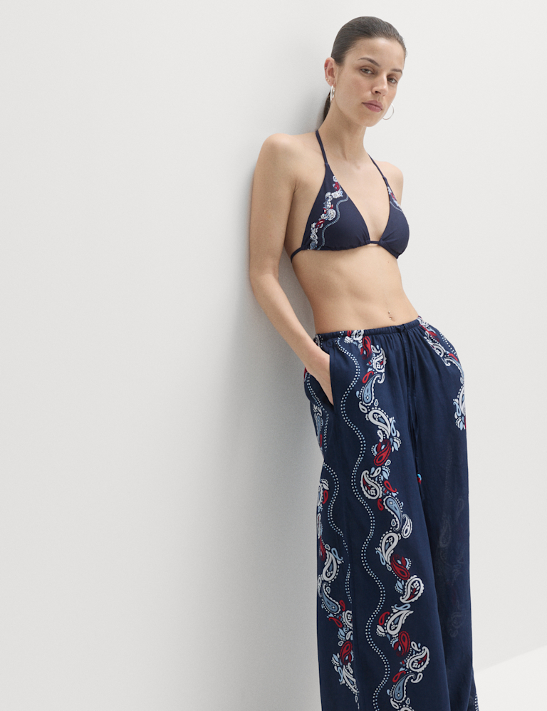 Embellished Placement Print Triangle Bikini Top