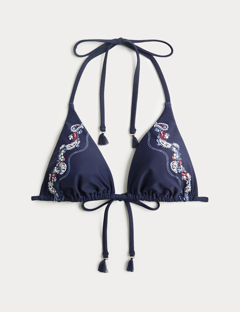 Embellished Placement Print Triangle Bikini Top