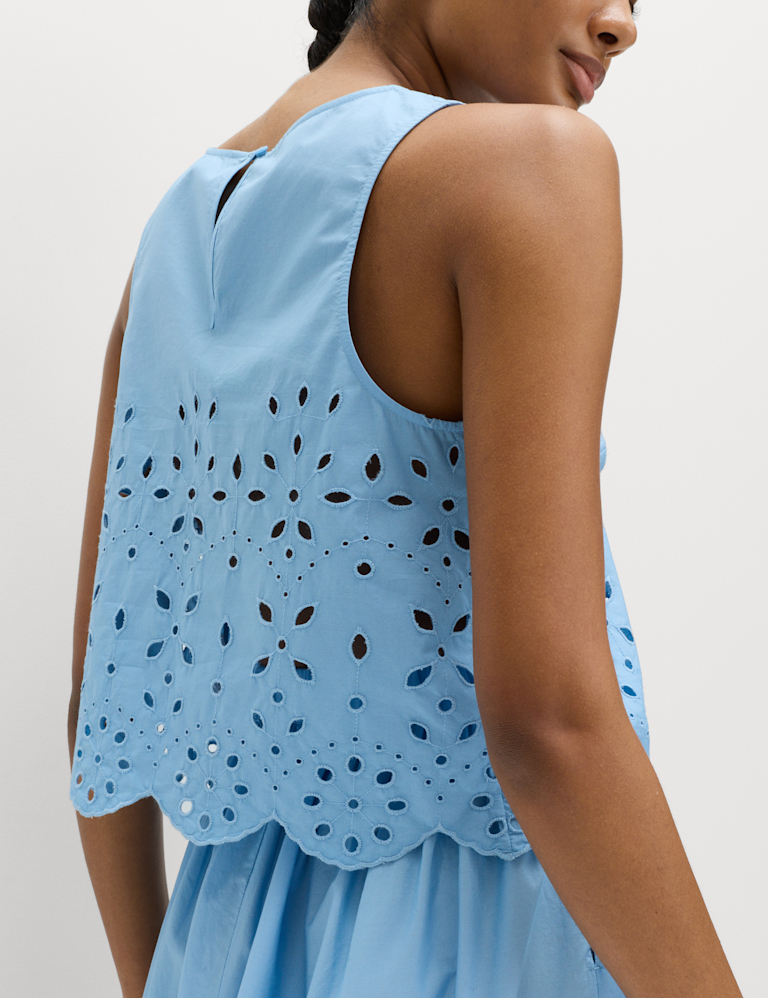 Pure Cotton Broderie Crew Neck Beach Top