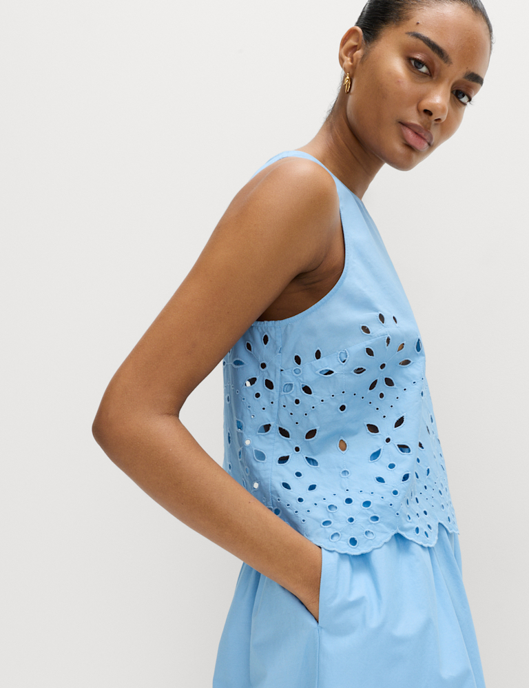 Pure Cotton Broderie Crew Neck Beach Top