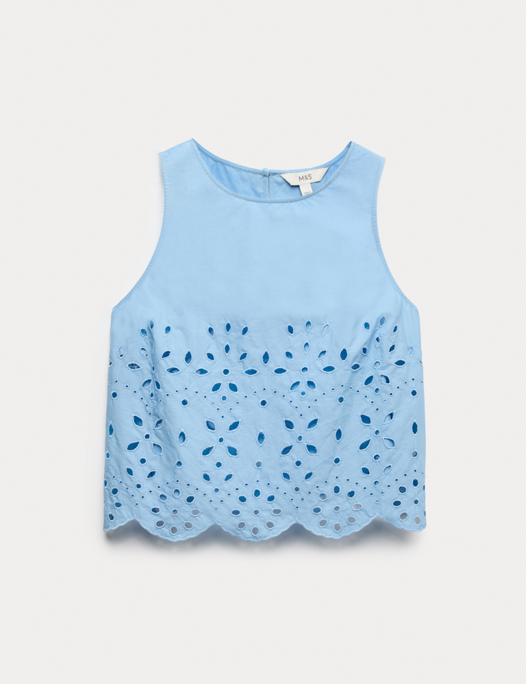 Pure Cotton Broderie Crew Neck Beach Top