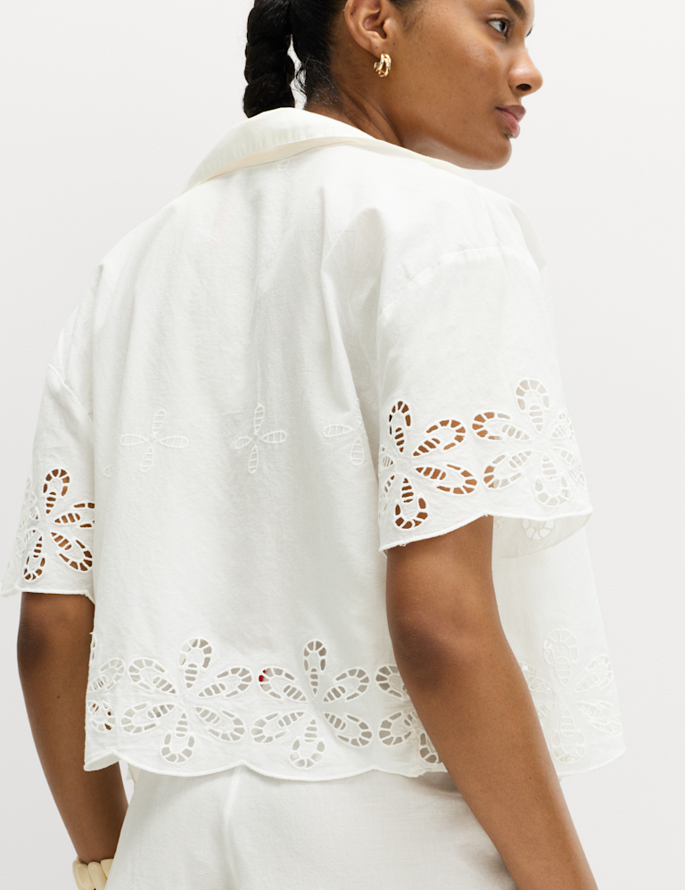Pure Cotton Broderie Tie Front Beach Shirt