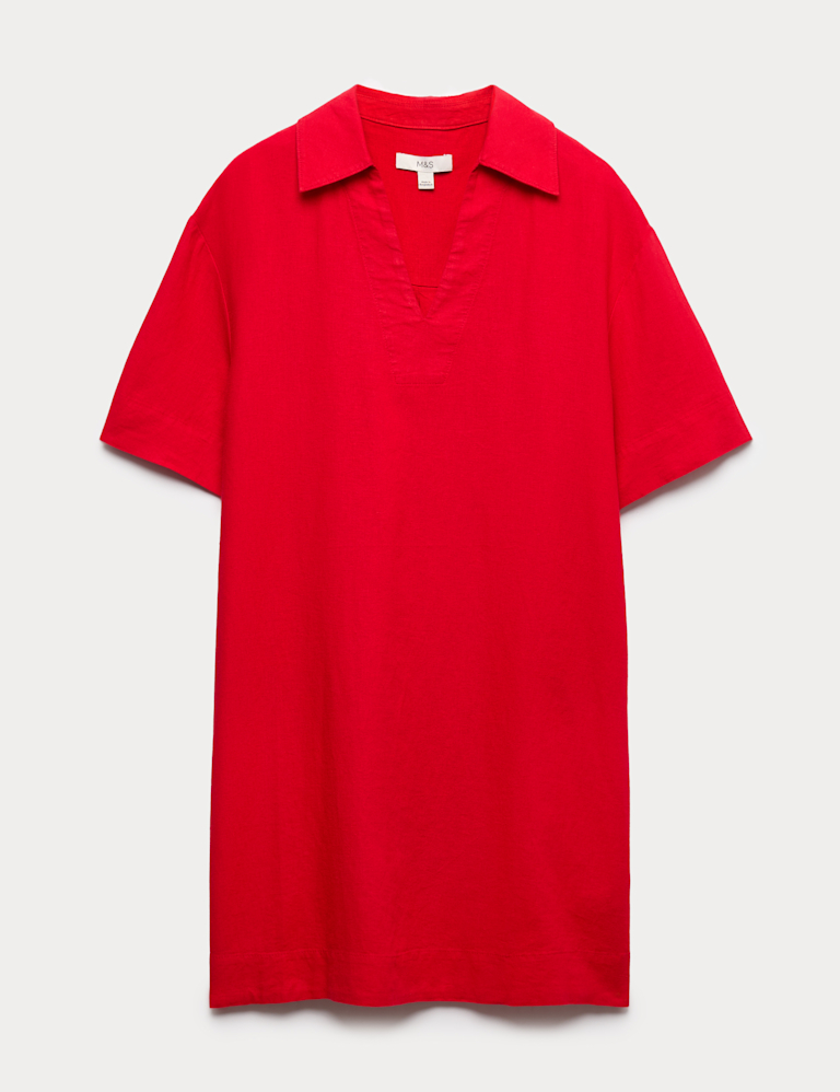 Linen Rich Collared Mini Shift Dress