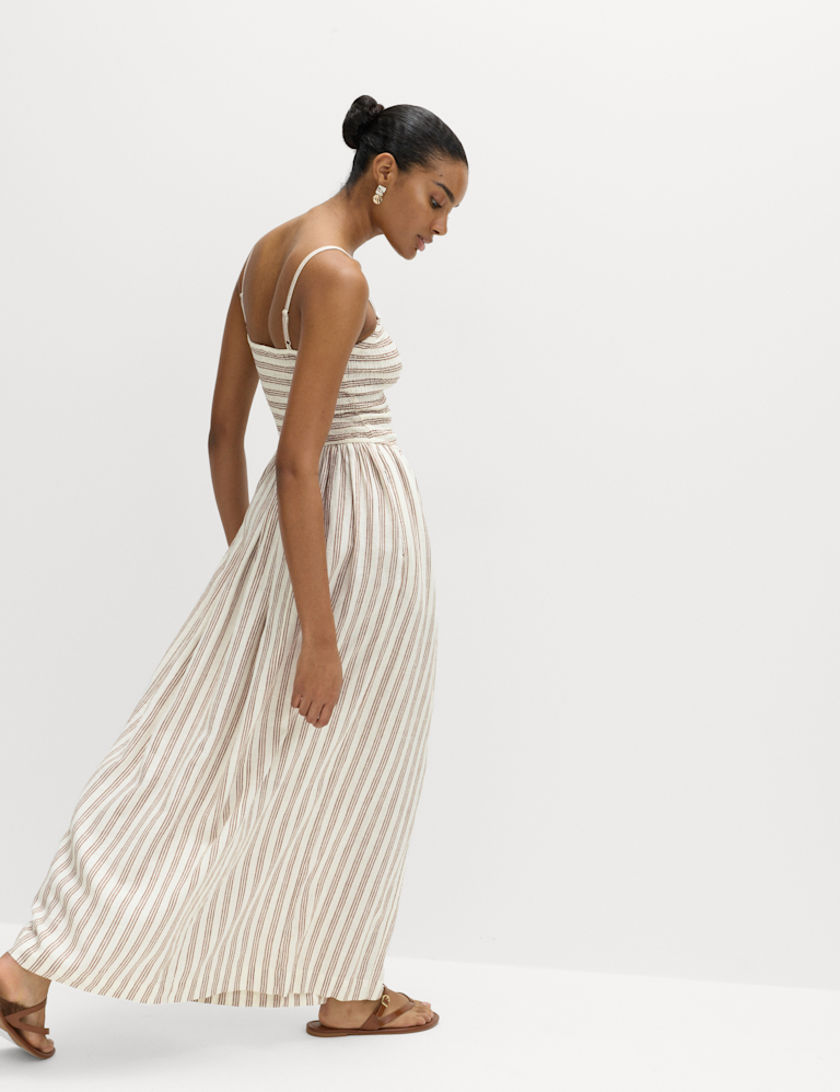 Linen Rich Shirred Maxi Shift Dress