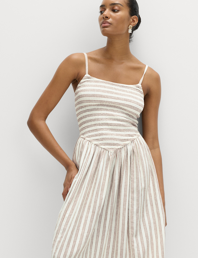 Linen Rich Shirred Maxi Shift Dress