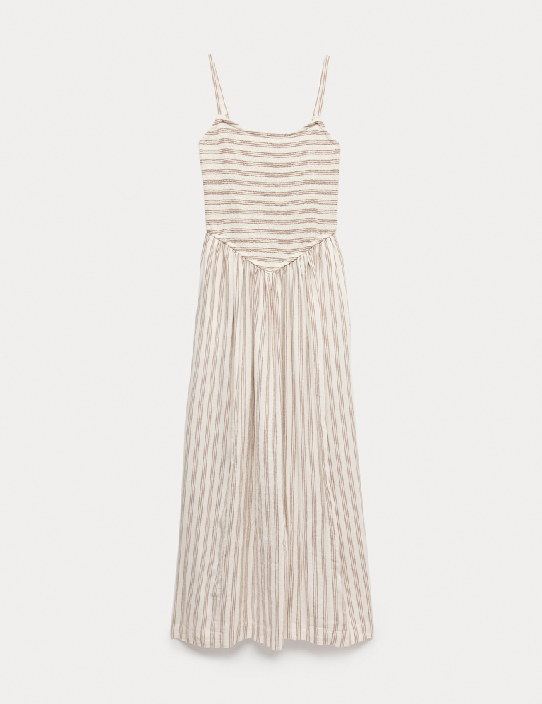 Linen Rich Shirred Maxi Shift Dress