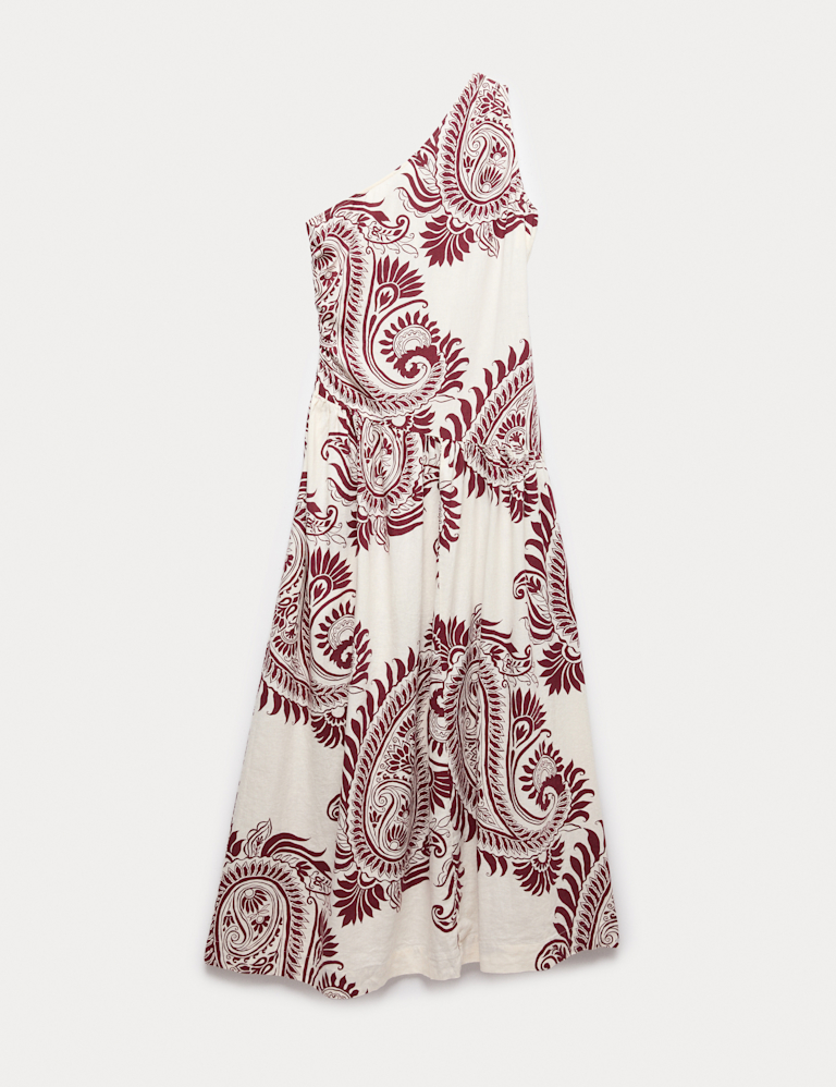 Linen Rich One Shoulder Maxi Shift Dress