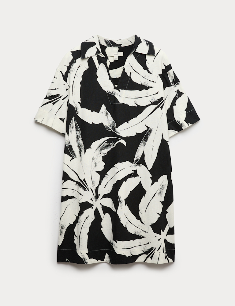 Linen Rich Printed V-Neck Popover Dress