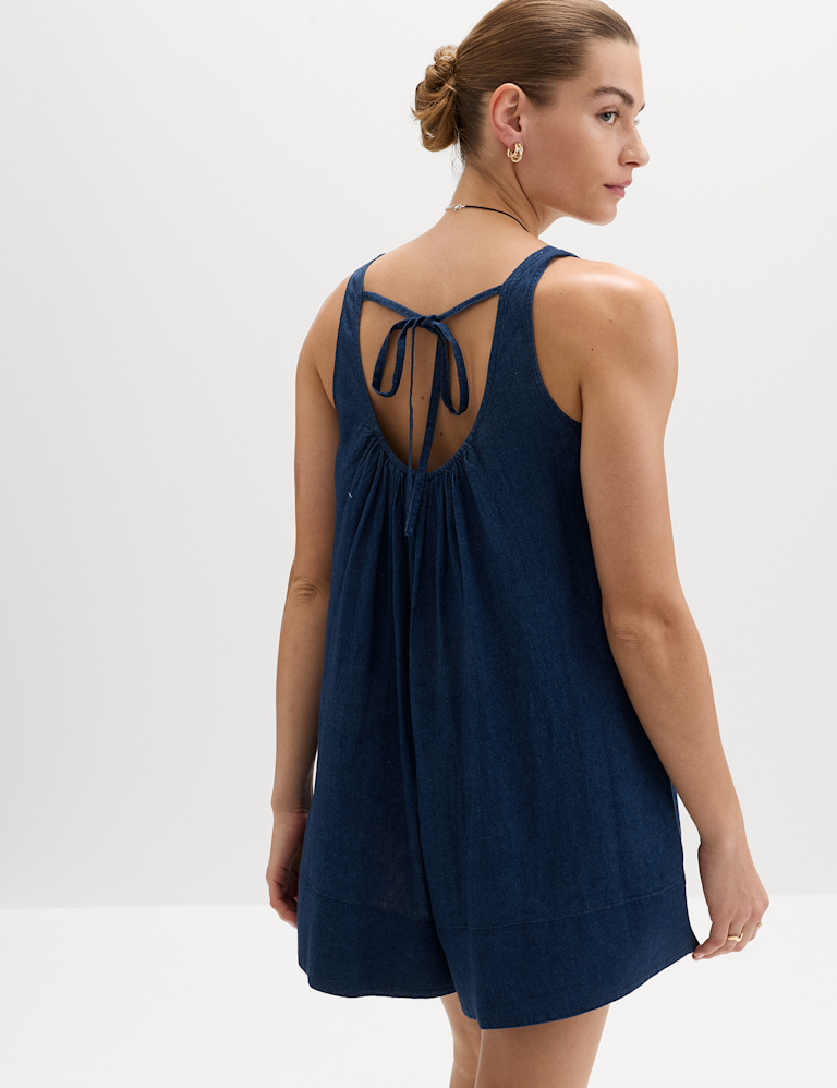 Linen Rich Tie Detail Sleeveless Volume Playsuit