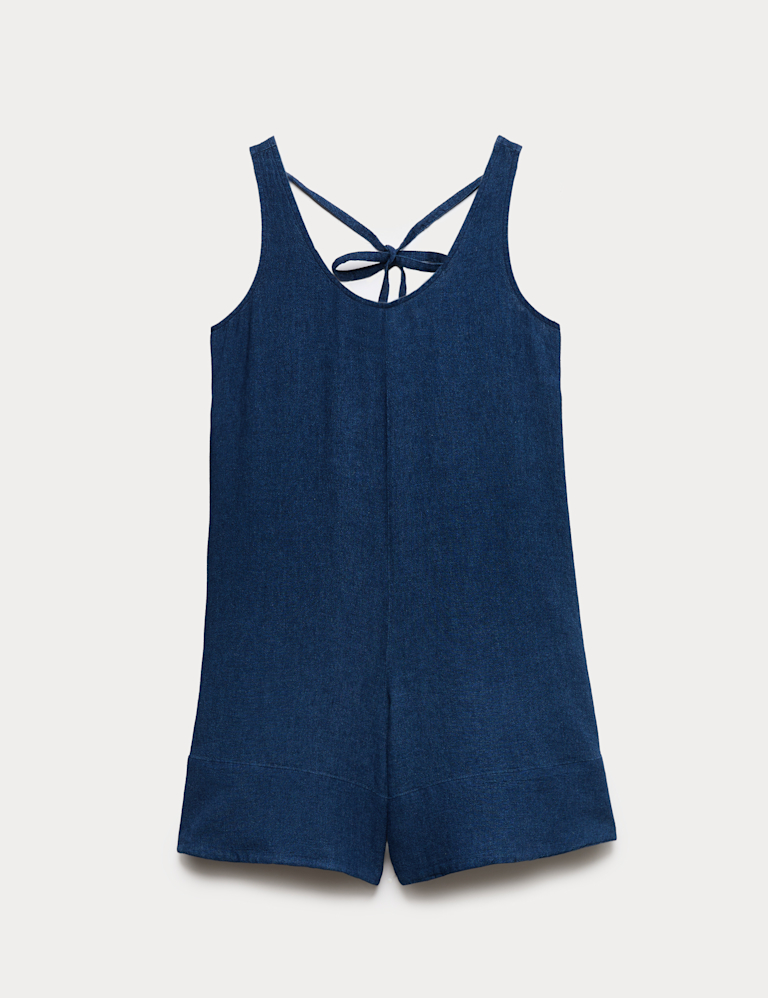 Linen Rich Tie Detail Sleeveless Volume Playsuit