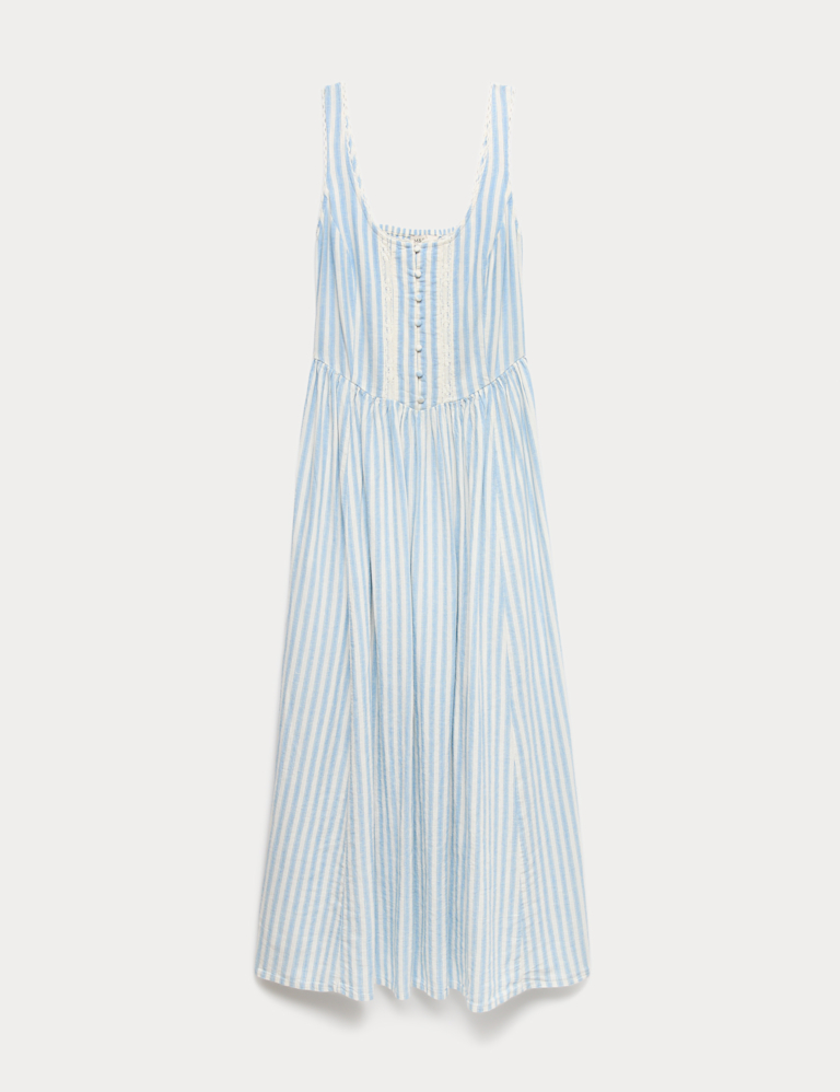 Linen Rich Lace Insert Strappy Midi Shift Dress
